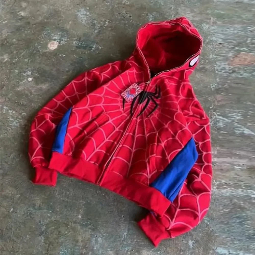 Harajuku American Spider Web Embroidery Hoodies Women Y2k Zipper Jacket Womens Gothic Oversized Hoodie Sweatshirt Casual Clothes
