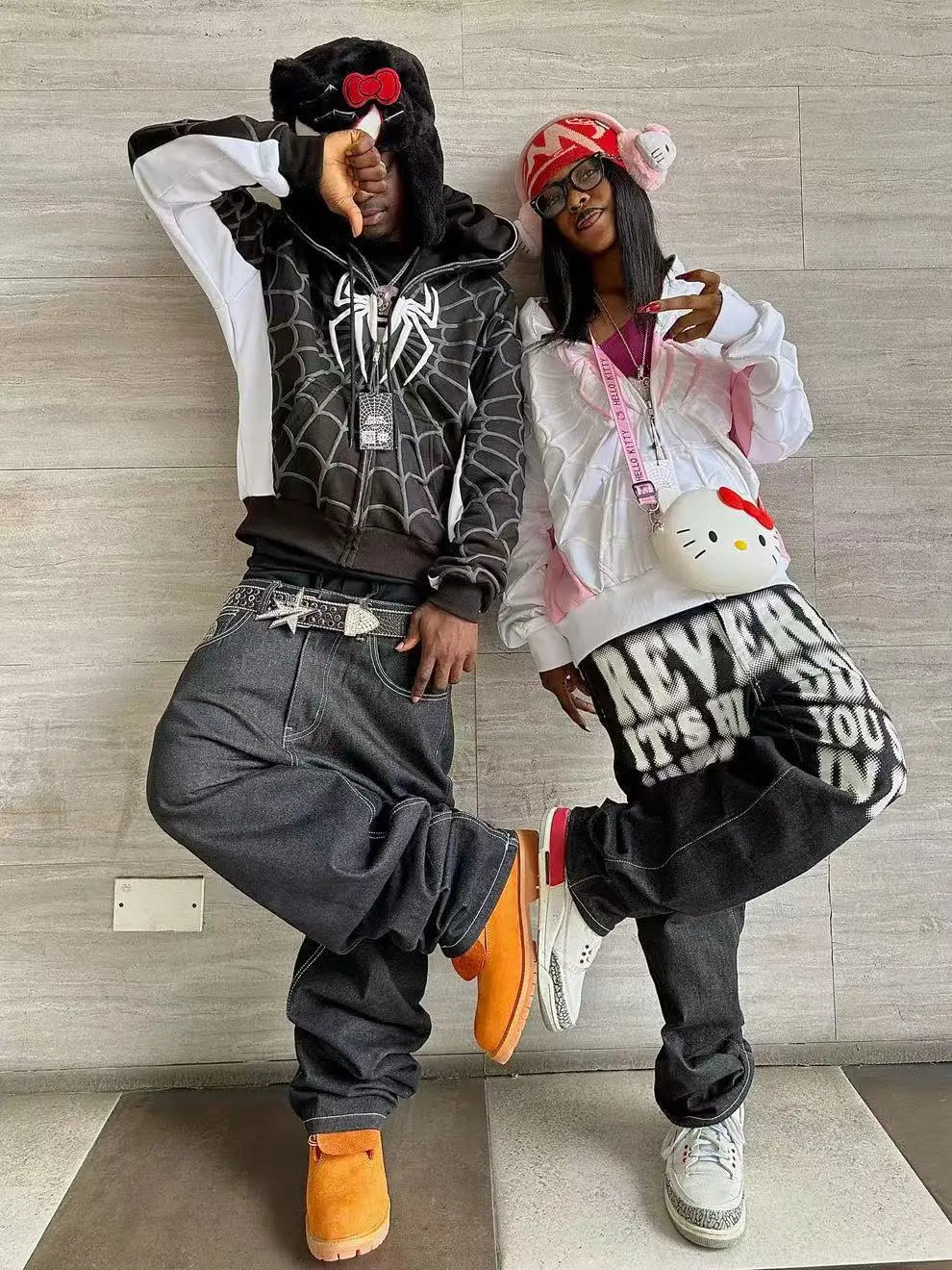 Foam printing Y2k clothing Spider web Red hoodie sweatshirt zipper warm Harajuku punk grunge Women Hip hop sweatshirt Hoodie