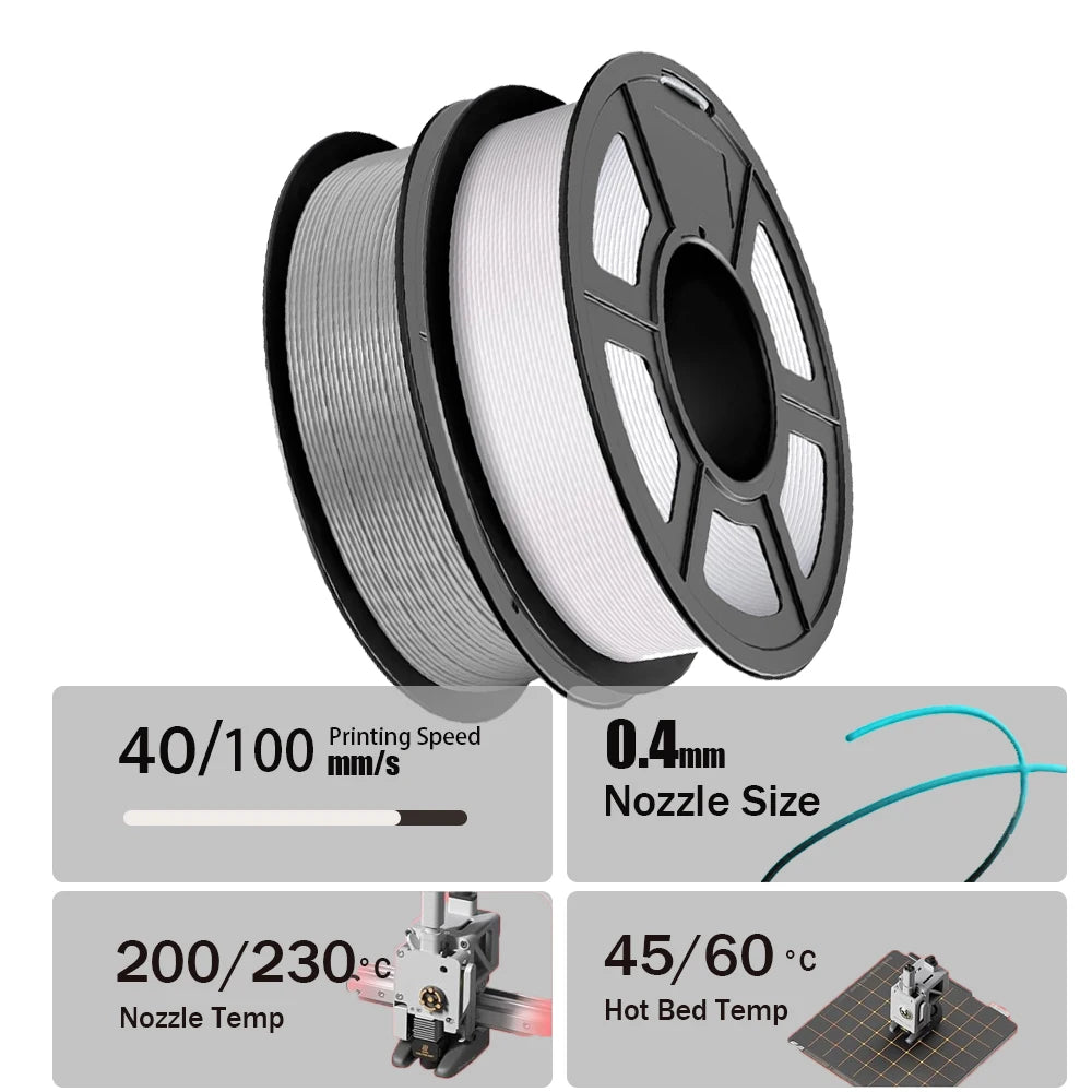 3D Printer PLA Filament 1.75mm Dimensional Accuracy +/- 0.02mm, 250g Spool (0.55 lbs), Grey+White
