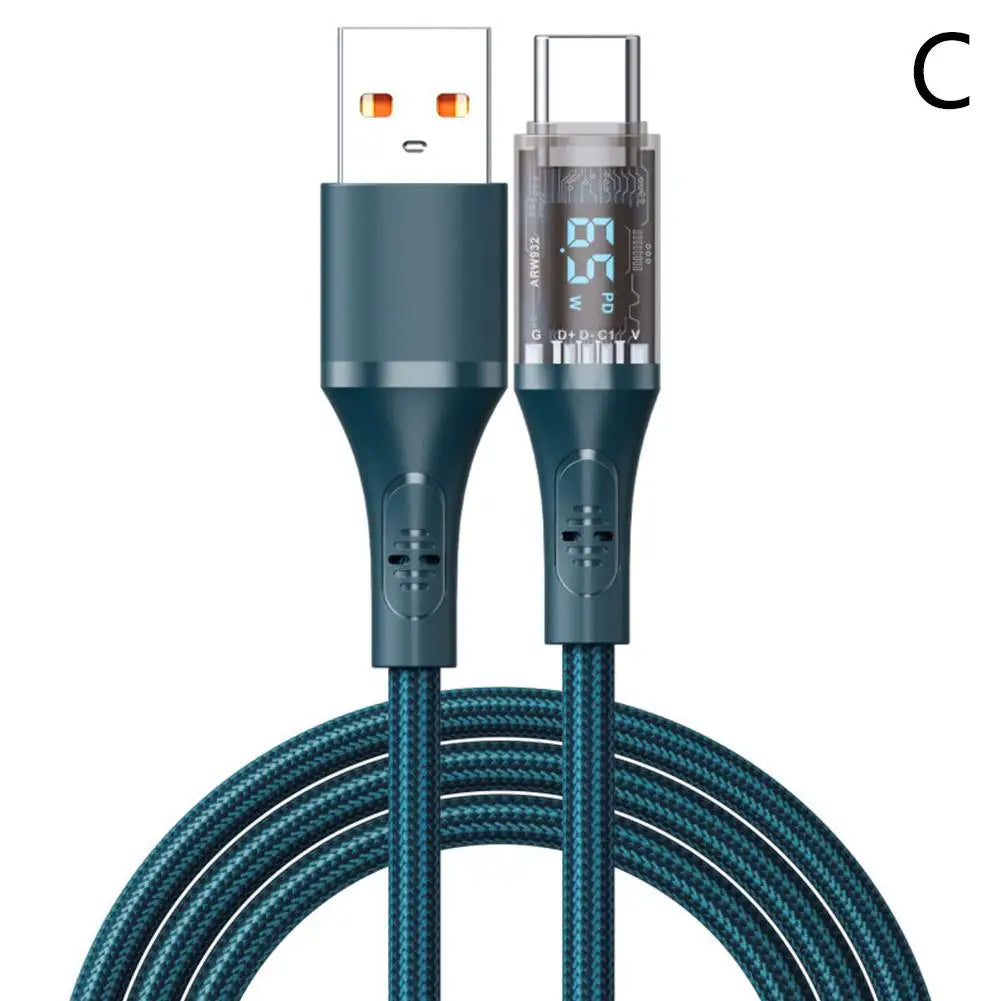 High Speed Charging Cable 100W/66W Fast USB/Type-C to Type-C Charging Cable With Visible Digital LED Display for iPhone Android