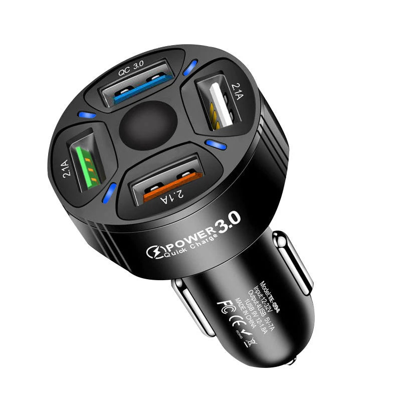 USB Car Charger 7A 4 Ports USB-A Car Adapter Fast Quick High Speed Charging QC3.0 in Car for Phone iphone Xiaomi 14 Ultra Huawei