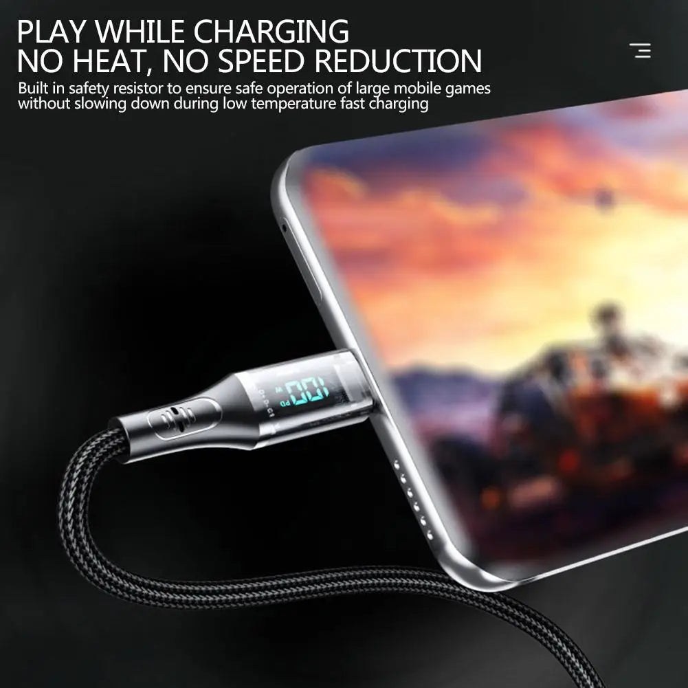 High Speed Charging Cable 100W/66W Fast USB/Type-C to Type-C Charging Cable With Visible Digital LED Display for iPhone Android