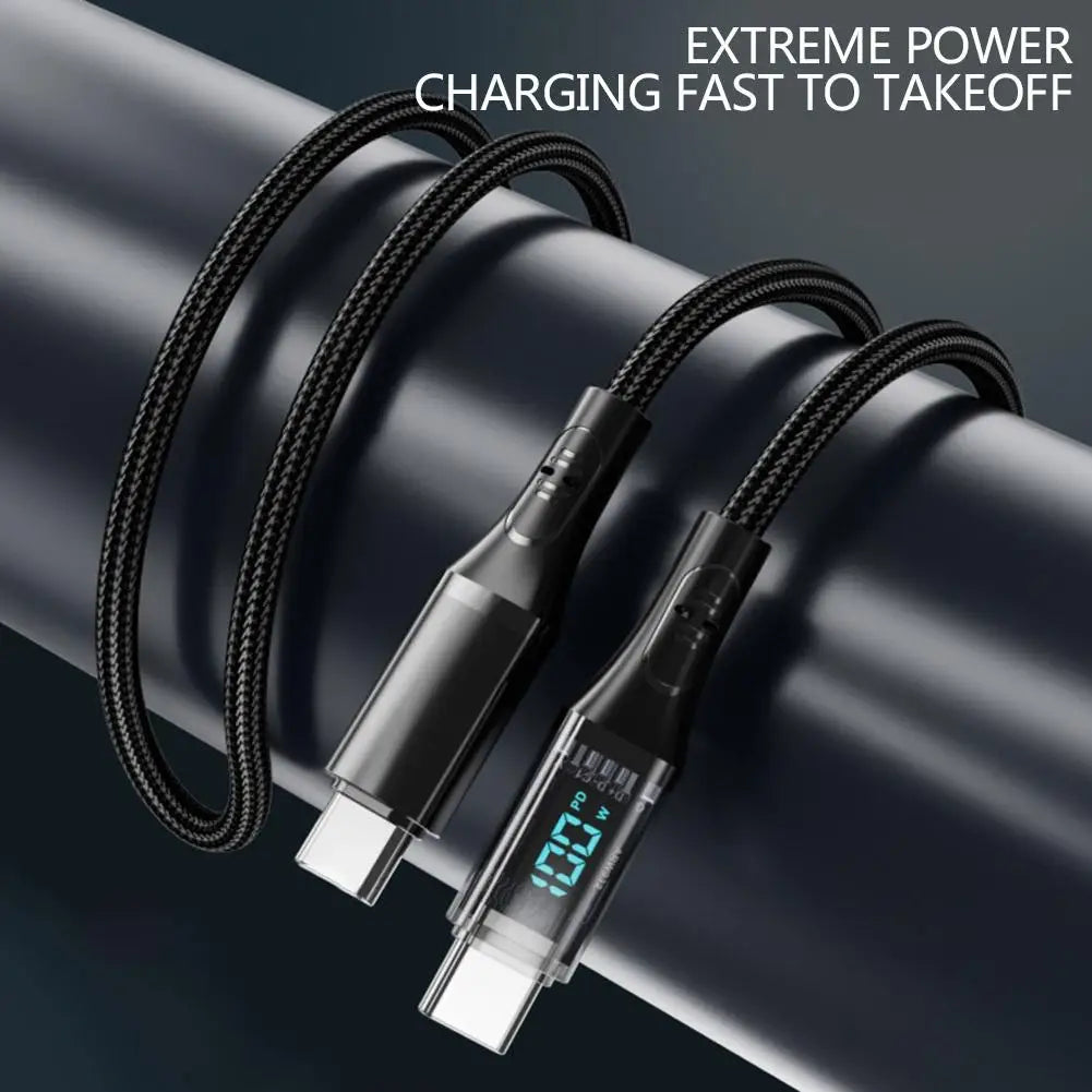 High Speed Charging Cable 100W/66W Fast USB/Type-C to Type-C Charging Cable With Visible Digital LED Display for iPhone Android