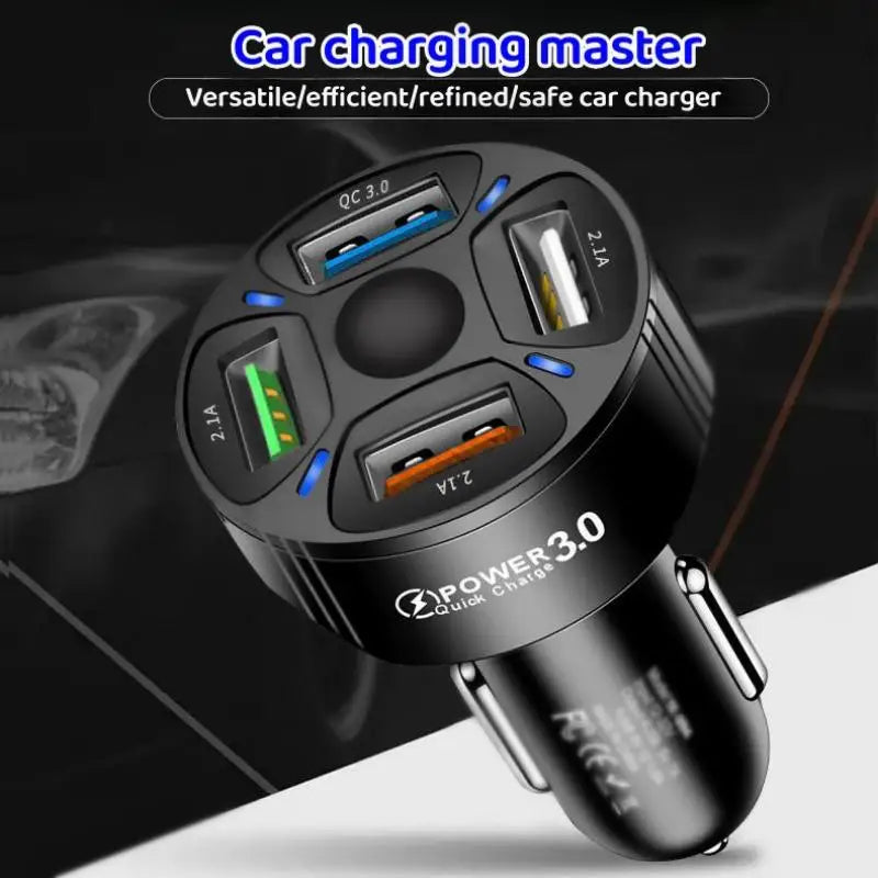 USB Car Charger 7A 4 Ports USB-A Car Adapter Fast Quick High Speed Charging QC3.0 in Car for Phone iphone Xiaomi 14 Ultra Huawei