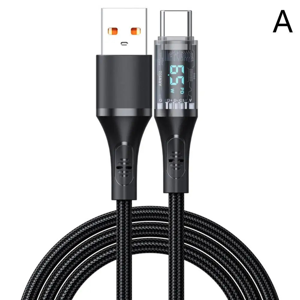 High Speed Charging Cable 100W/66W Fast USB/Type-C to Type-C Charging Cable With Visible Digital LED Display for iPhone Android