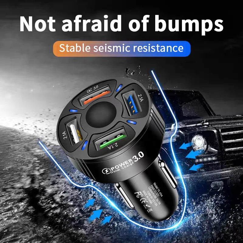 USB Car Charger 7A 4 Ports USB-A Car Adapter Fast Quick High Speed Charging QC3.0 in Car for Phone iphone Xiaomi 14 Ultra Huawei