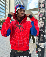 America Classics Gothic Red Spider Print Hooded Cardigan Full Zip Up Loose Men Women Hip Hop Hoodie Jacket Y2k Street Sweatshirt