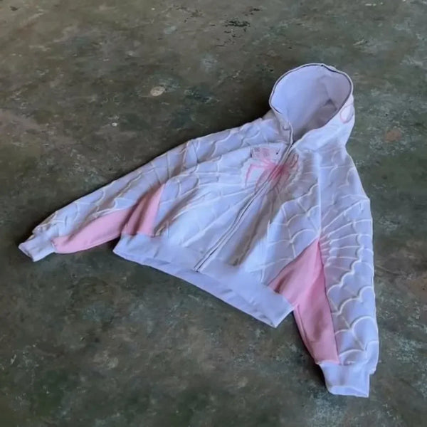 Harajuku American Spider Web Embroidery Hoodies Women Y2k Zipper Jacket Womens Gothic Oversized Hoodie Sweatshirt Casual Clothes