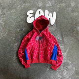 America Classics Gothic Red Spider Print Hooded Cardigan Full Zip Up Loose Men Women Hip Hop Hoodie Jacket Y2k Street Sweatshirt