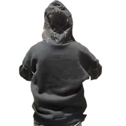 New cross-border European and American style autumn and winter spider print patchwork cardigan zipper hooded sweatshirt