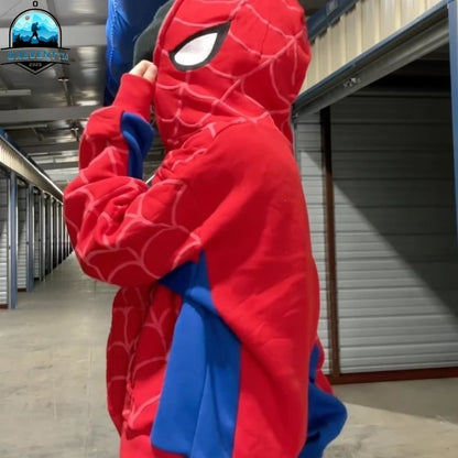 Foam printing Y2k clothing Spider web Red hoodie sweatshirt zipper warm Harajuku punk grunge Women Hip hop sweatshirt Hoodie