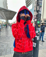 America Classics Gothic Red Spider Print Hooded Cardigan Full Zip Up Loose Men Women Hip Hop Hoodie Jacket Y2k Street Sweatshirt