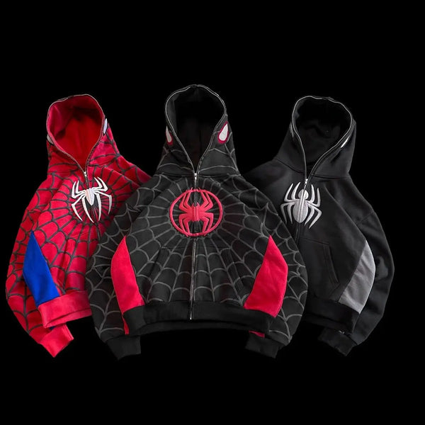 American Spider 3D Foaming Embroidery Zipper Hoodie Y2K Retro Gothic Harajuku Women Zip Up Jacket Hoodies Sweatshirt Men Clothes