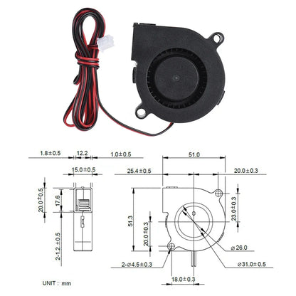 3D Printer Parts Fan Cooling Blow Radial Fan Cooling 12V DC 50mm Hot End Extruder for RepRap I3 3D Printer