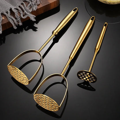 Gold Stainless Steel Potato Masher Pressed Ricer Smooth Mashed Manual Crusher Fruit Vegetable Tools Home Kitchen Gadgets