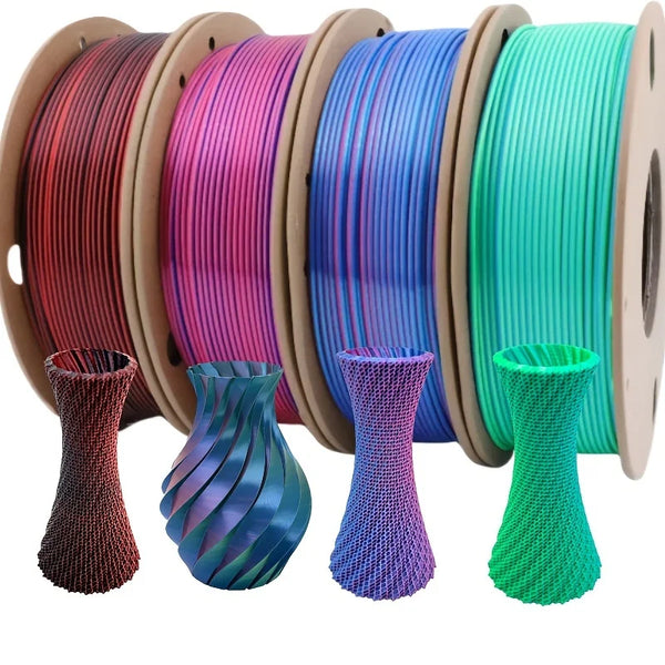 4-Pack 1.75mm 3D Printer Filament: 1 Tri-color (RoseRed/Blue/Green) + 3 Dual-color (RoseRed/Blue, Blue/Green, Black/Red)