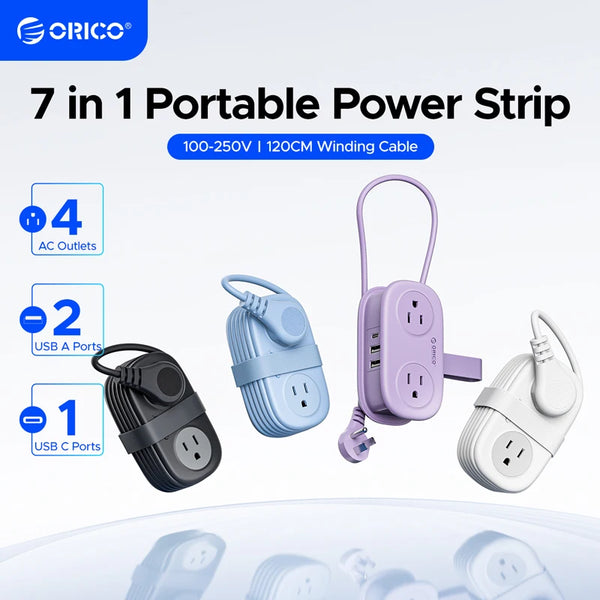 ORICO US Plug Electrical Power Strip 4 AC Outlets 2 USB 1 Type C Socket Extension Cord Fast Charging Network Filter for Travel
