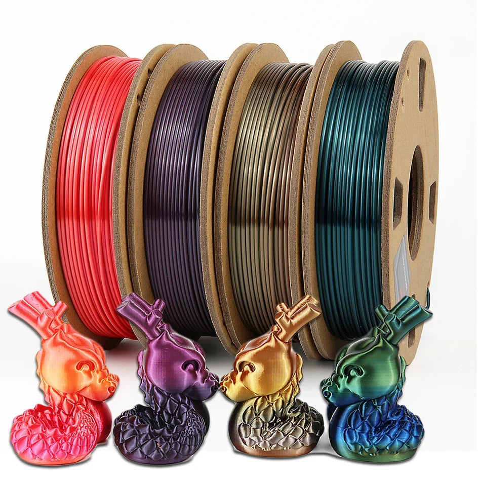 3D Printer Filament 1kg New Silk Rainbow PLA 1.75mm 3D Printing Material Duotone Gradient Gold Bronze Purple Black