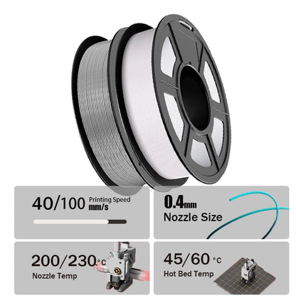 3D Printer PLA Filament 1.75mm Dimensional Accuracy +/- 0.02mm, 250g Spool (0.55 lbs), Grey+White