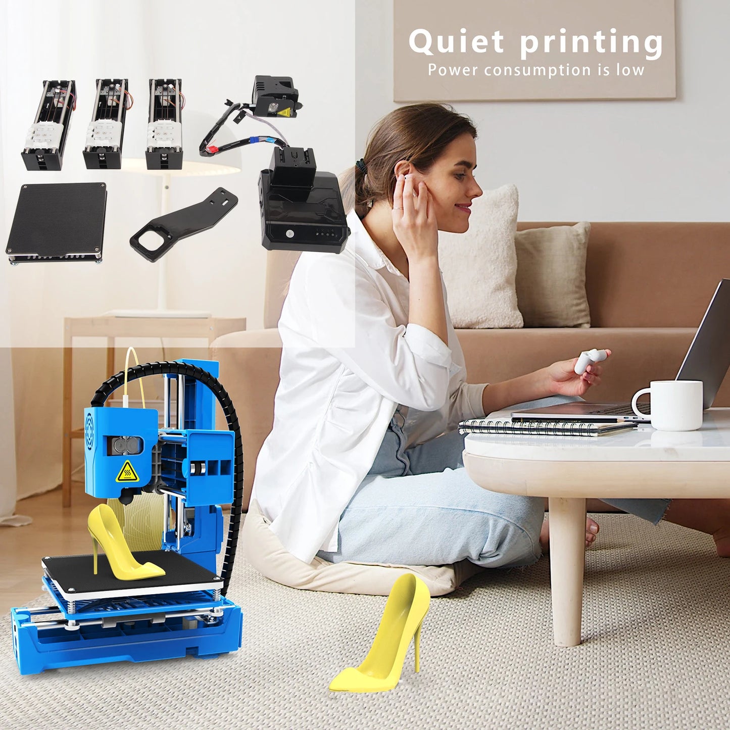 DIY 3D Printer Kit Mini 3D Printer for Beginners High Printing Accuracy Uniform Heating Printing Volume 4x4x4in Mini 3D Printer