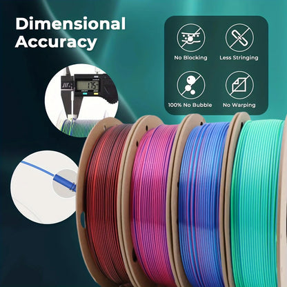 4-Pack 1.75mm 3D Printer Filament: 1 Tri-color (RoseRed/Blue/Green) + 3 Dual-color (RoseRed/Blue, Blue/Green, Black/Red)