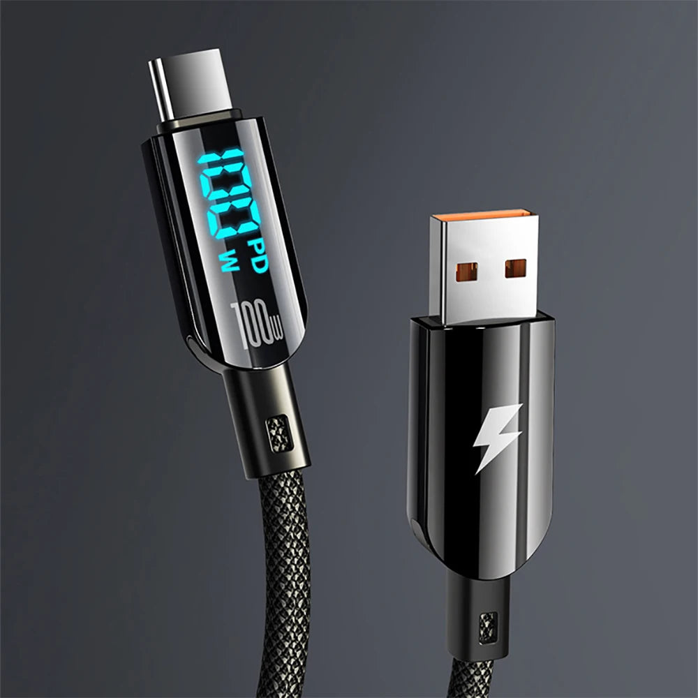 AC 100W Quick Charging USB C Data Cable Digital Display USB To Type C High-speed Phone Charger Cable for Samsung Xiaomi Huawei