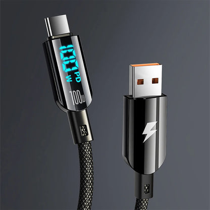 AC 100W Quick Charging USB C Data Cable Digital Display USB To Type C High-speed Phone Charger Cable for Samsung Xiaomi Huawei