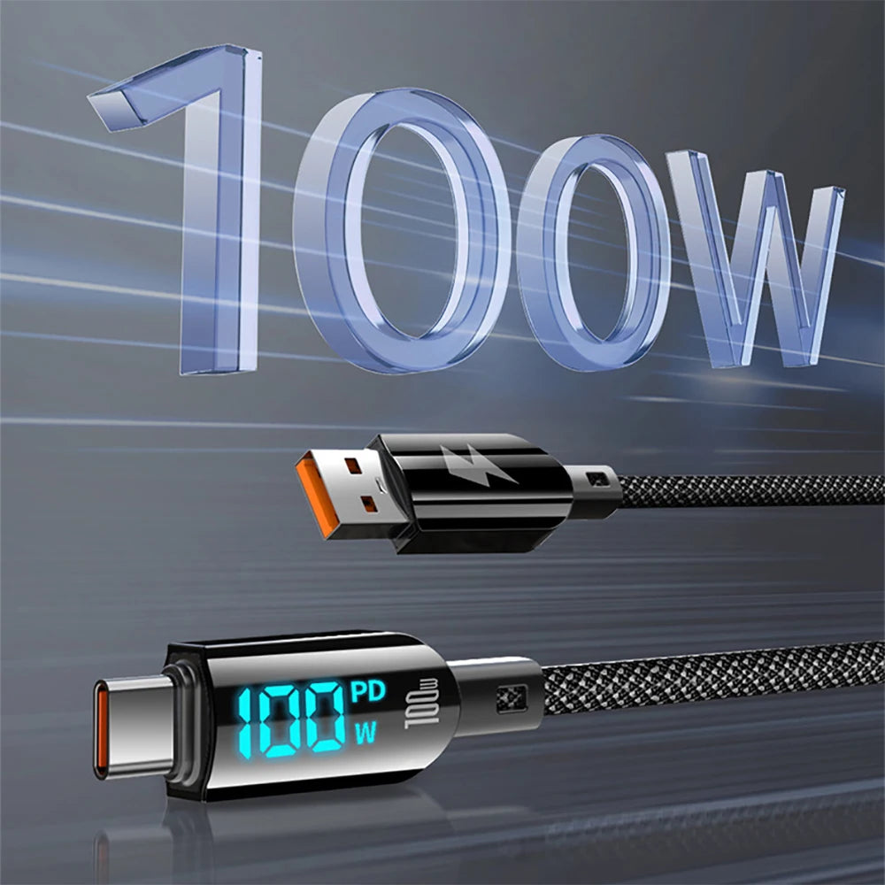 AC 100W Quick Charging USB C Data Cable Digital Display USB To Type C High-speed Phone Charger Cable for Samsung Xiaomi Huawei