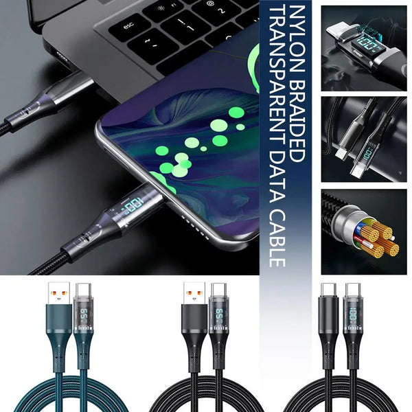 High Speed Charging Cable 100W/66W Fast USB/Type-C to Type-C Charging Cable With Visible Digital LED Display for iPhone Android