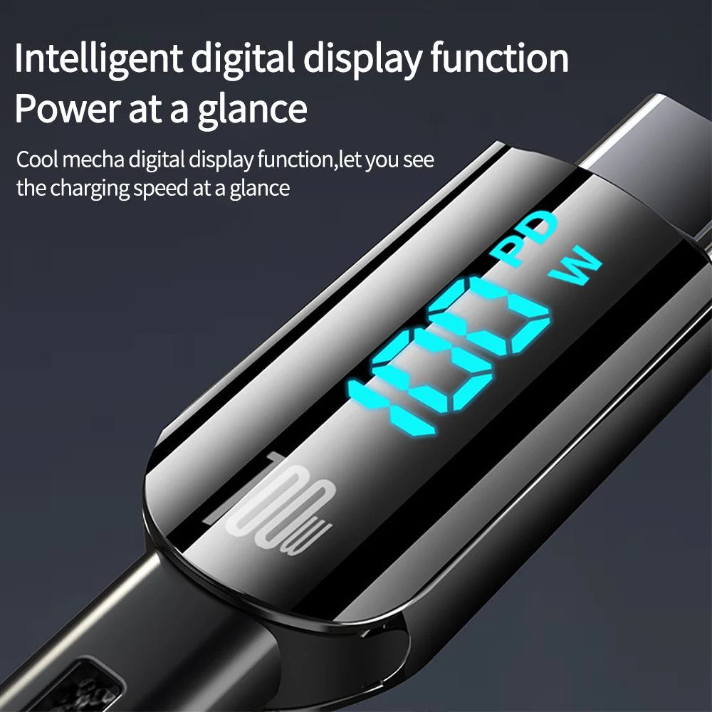 AC 100W Quick Charging USB C Data Cable Digital Display USB To Type C High-speed Phone Charger Cable for Samsung Xiaomi Huawei