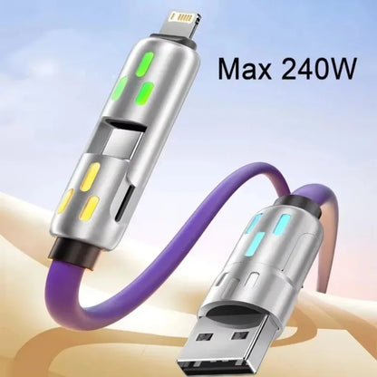 USB to Type-C 4 In 1 Multi Connectors Charger Rotating Elbow Mobile Phone 240W Fast Charging Silicone Cable Data Transfer