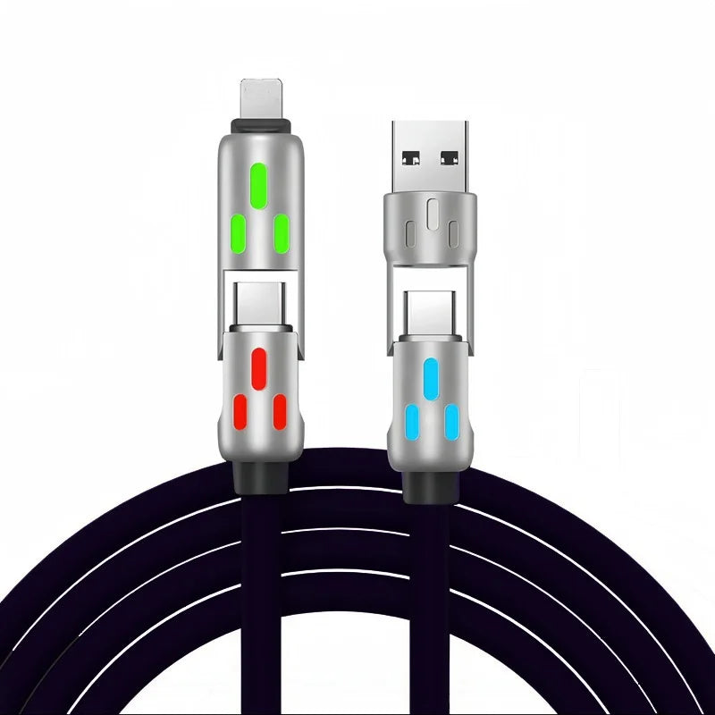 4 in 1 Multi Connectors Charger Rotating Elbow USB to Type-C 1.5m Mobile Phone 240W Fast Charging Silicone Cable Data Transfer