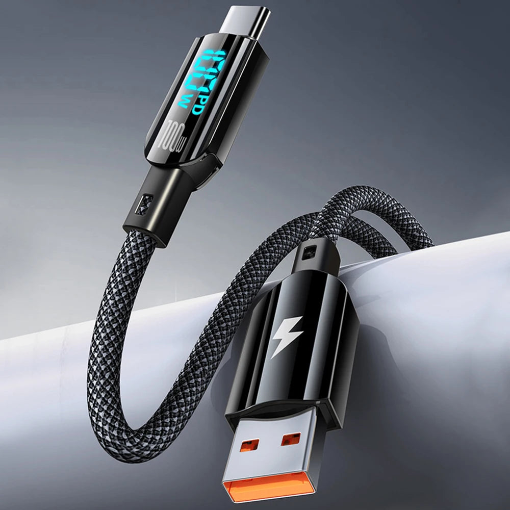 AC 100W Quick Charging USB C Data Cable Digital Display USB To Type C High-speed Phone Charger Cable for Samsung Xiaomi Huawei