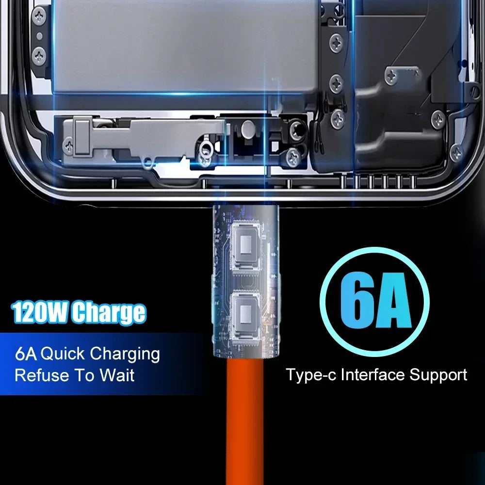 120W 6A Fast Charging Micro USB Cable Aluminum Alloy Thick Micro USB Cellphone Charger Wire Cord with Light for Android Laptop