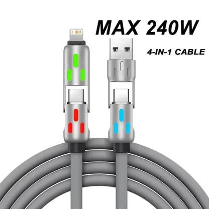 USB to Type-C 4 In 1 Multi Connectors Charger Rotating Elbow Mobile Phone 240W Fast Charging Silicone Cable Data Transfer