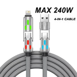 USB to Type-C 4 In 1 Multi Connectors Charger Rotating Elbow Mobile Phone 240W Fast Charging Silicone Cable Data Transfer